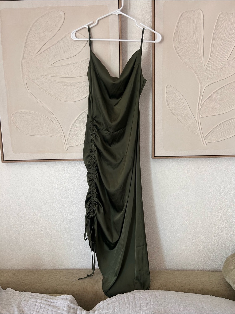 Olive Green Cowl Neck Slip Dress